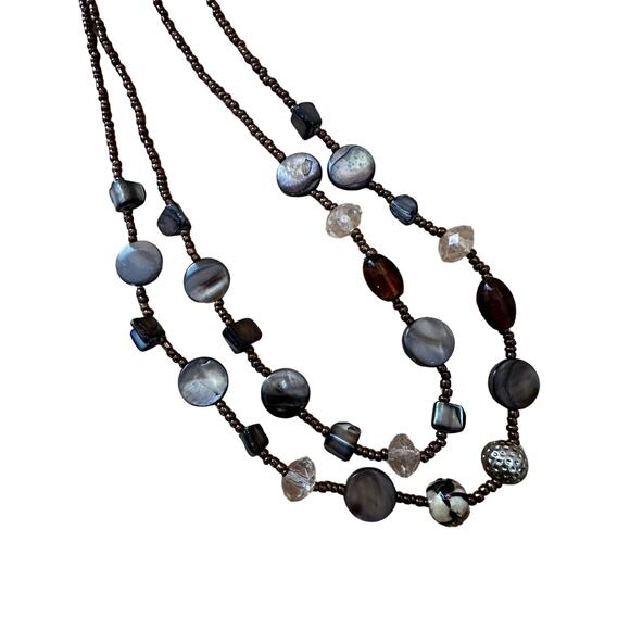 Brown Shell and Seed Bead Multi Strand Necklace - Picture 1 of 5